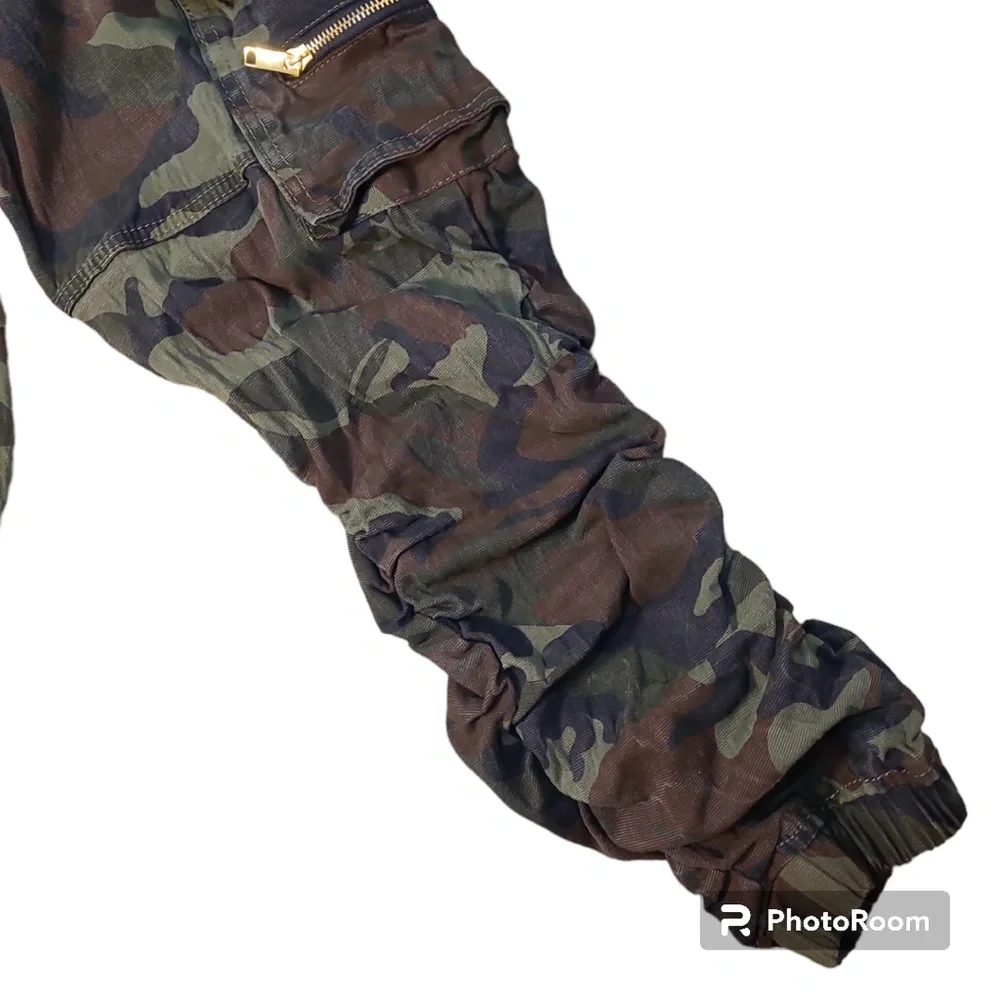 Rock Salt Ruched Camo Cargo Drawstring Pants Size Large - Picture 3 of 7